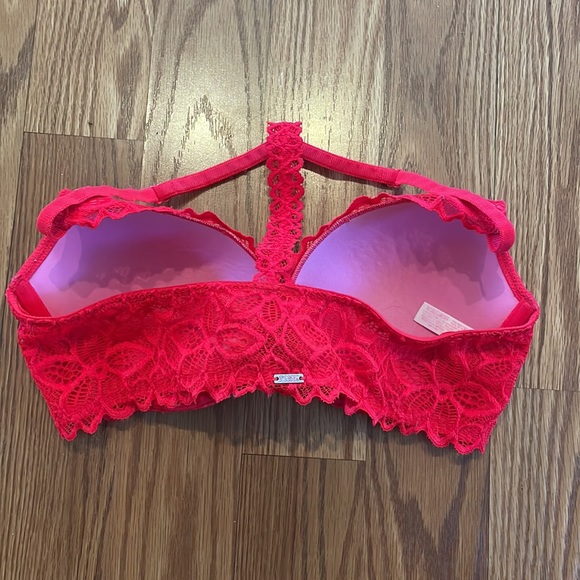 Victoria's Secret PINK Red Pink Racerback Front Hook Lace Push Up Bra Size 34C - Picture 3 of 8